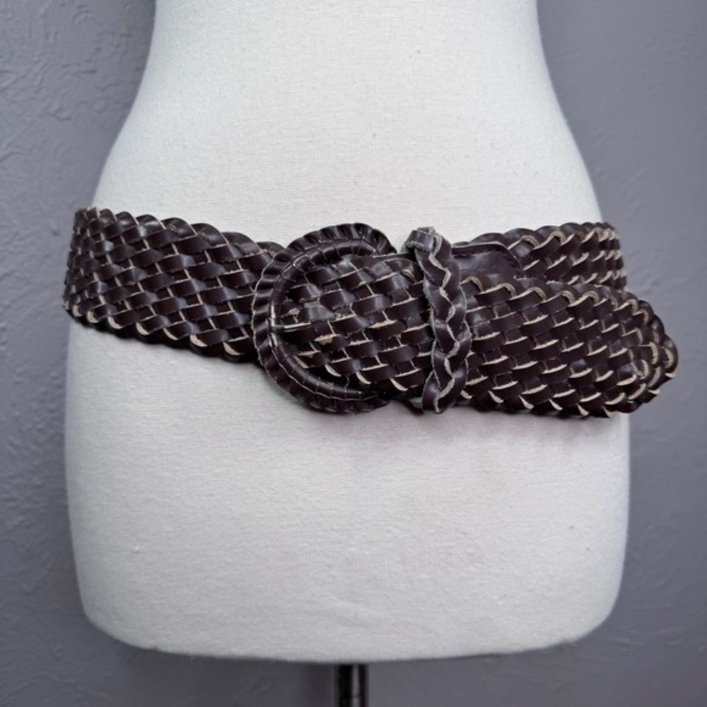 y2k large dark brown genuine‎ leather braided wide belt boho, bohemian festival